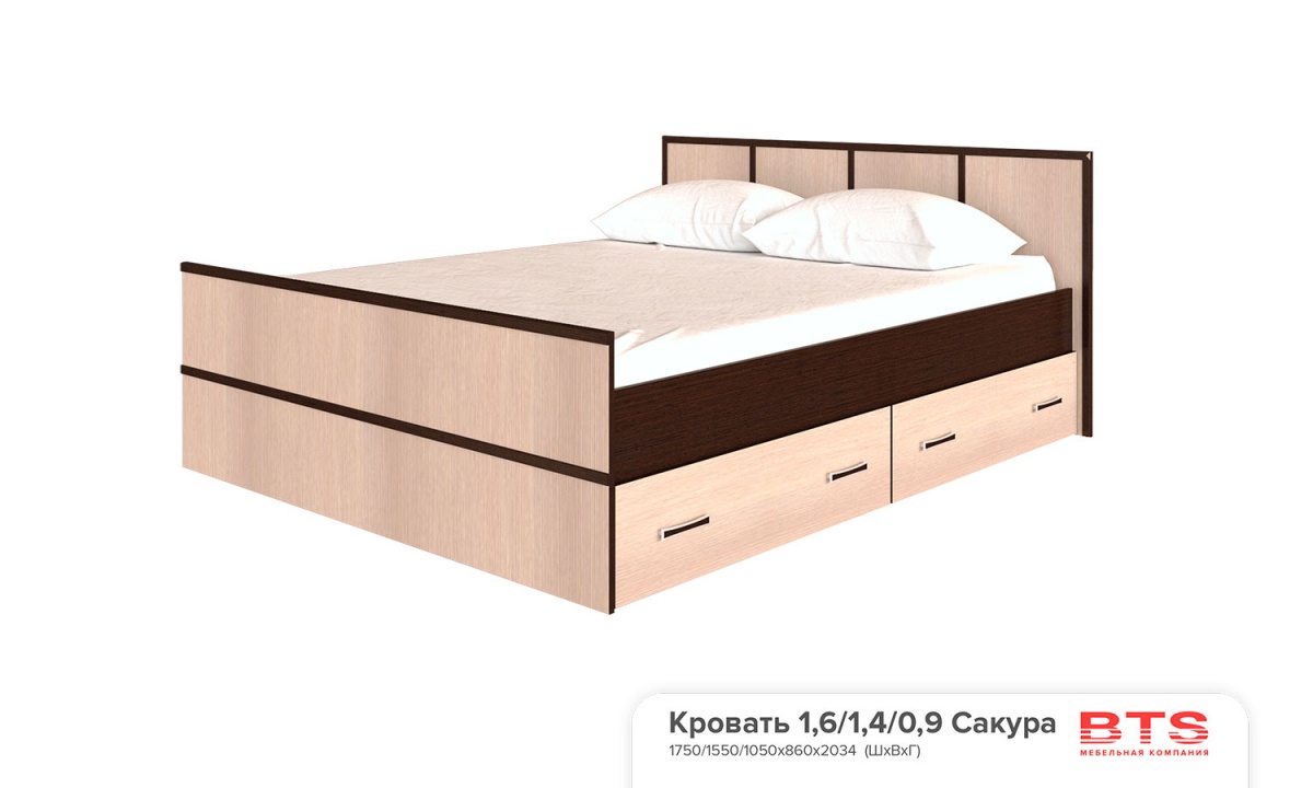 Фотография кровать Сакура 1,4 LIGHT с проложками ДСП